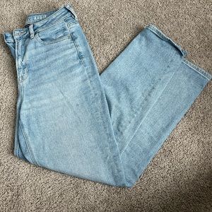 American Eagle, size 4 women’s jeans. Wide leg/light wash